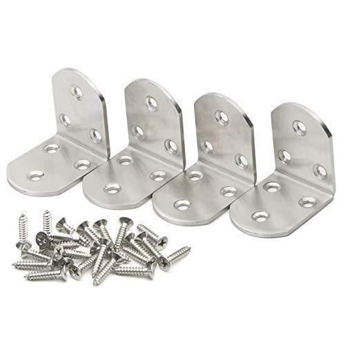 Pxyelec Stainless Steel 3mm Thicker 90 Degree Right Angle Brackets Fastener Corner Braces with Screws, Corner Brace, 50mm x 50mm / 2 inch x 2 inch, Pack of 4