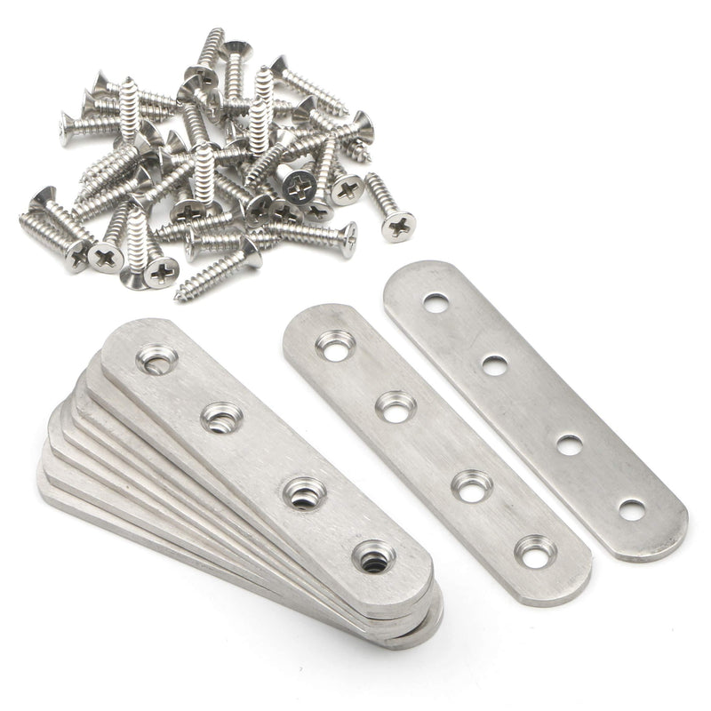 Pxyelec 3.8 inch Stainless Steel Flat Mending Repair Plate Bracket Connector, Flat Straight Corner Brace Brackets, Pack of 10