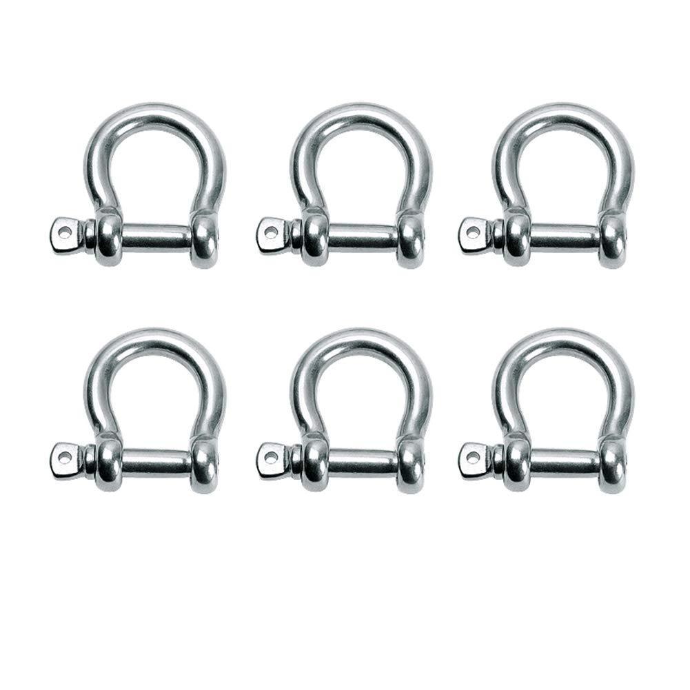 6 PCS M6 Stainless Steel Bow Shackle 1/4" (5.6mm) Forged Anchor Bow Shackle with Screw Pin for Paracord Jewelry Marine, Silver Color