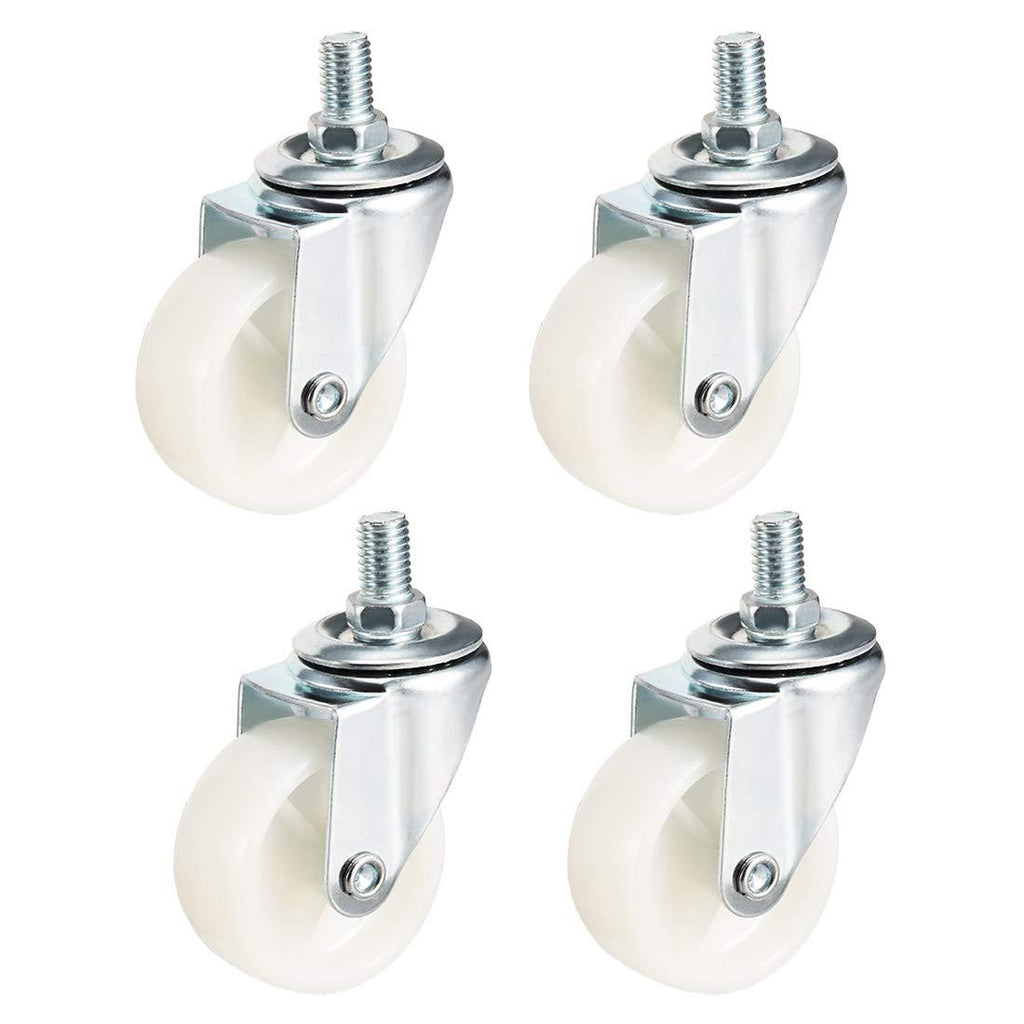 uxcell Swivel Casters 2 Inch Nylon 360 Degree M10 x 15mm Threaded Caster Wheels White 66lb Capacity 4 Pcs