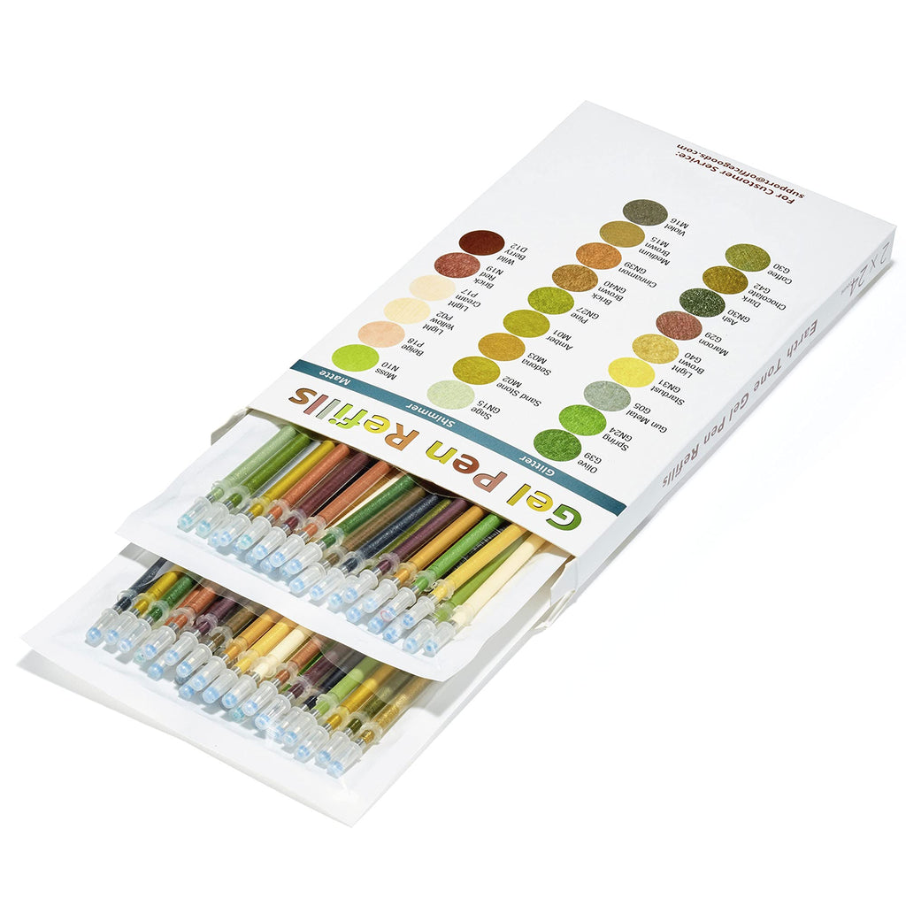 Earth Tone Gel Pen Refills – 2-Pack Set - Variety of 24 Colorful Shades for Kids & Adults with 40 Percent More Ink Earth Tone