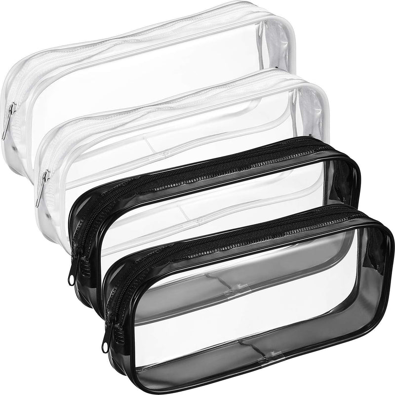 Tatuo 4 Pieces Clear PVC Zipper Pen Pencil Case, Big Capacity Pencil Bag Makeup Pouch (Black and White) Black and White