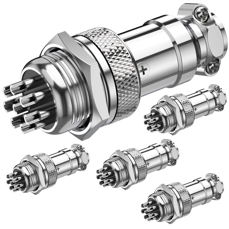 DIYhz GX16 8 Pins Panel Metal Mount Circular Metal Aviation Connector Adapter Male Female Plug Socket (5 Pcs)