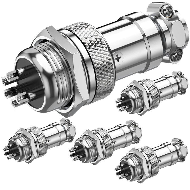 DIYhz GX16 5 Pins Panel Metal Mount Circular Metal Aviation Connector Adapter Male Female Plug Socket (5 Pcs)