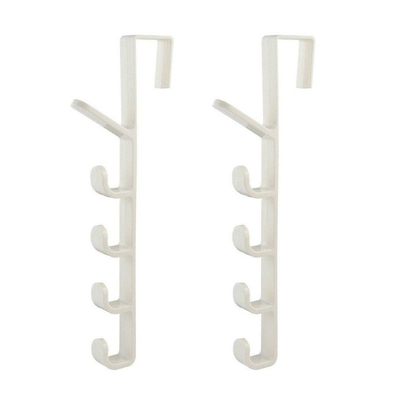 Booluee Over The Door Hooks Hanger Over The Door Towel Rack Door Coat Hanger Towel Hanger Rack 5 Hooks for Cloth Towel Scarf Hat Bag, Bathroom, Pack of 2 (White) White