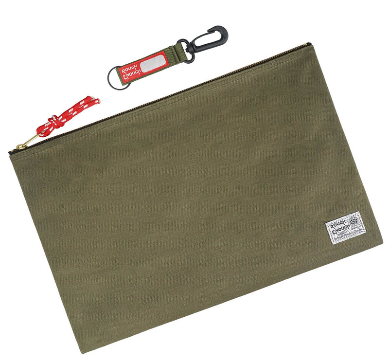Rough Enough Document Organizer Storage File Holder Bag Zipper Pouch for Legal Size Paper Art Supplies in Army Green Waxed Canvas