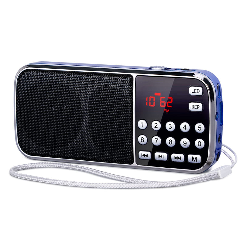 PRUNUS J-189 Bluetooth AM FM Radio, Small Portable Radio - Dual Speaker Heavy Bass, LED Flashlight, Pocket Size, TF Card USB AUX MP3 Player, Rechargeable Battery Operated Small Radio(Blue) BLUE