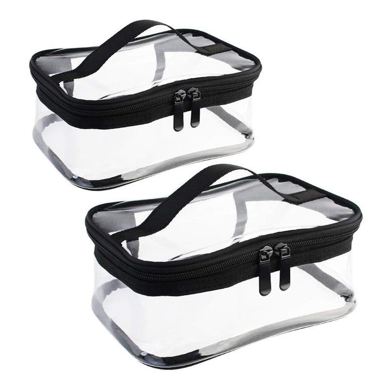 Wobe 2 Pack Portable Clear Makeup Bag Zipper Waterproof Cosmetics Bag Transparent Travel Storage Carry Pouch PVC Zippered Toiletry Bag Organizers With Handle for Vacation Travel, Bathroom M+L