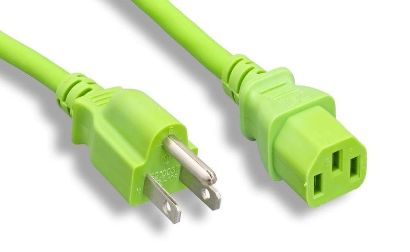 MICRO CONNECTORS UL Approved 6ft 18AWG 10 Amp Power Cord (NEMA 5-15P/ C13) - Green (M05-113ULG) 6 ft NEMA 5-15P/ C13