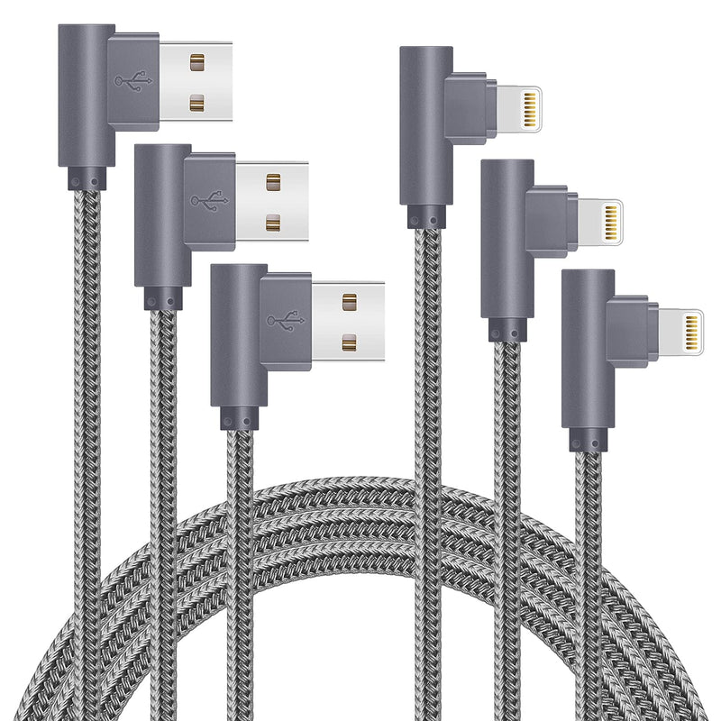 MFi Certified 10FT Lightning Cable iPhone Charger Cord 90 Degree Fast Data Cable Nylon Braided Compatible with iPhone Xs Max/XS/XR/7/7Plus/X/8/8Plus/6S/6S Plus/SE (Gray, 10FT) Gray