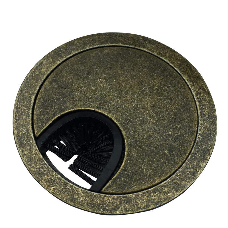 Antique Brass Metal Cable Grommet - 2 Piece"Lock in" Feature with"Brush" Opening for Management of Office & Computer Desk Wires - 60mm (2 3/8") Hole Opening - 5 Pack 5 Grommets Antique Brass
