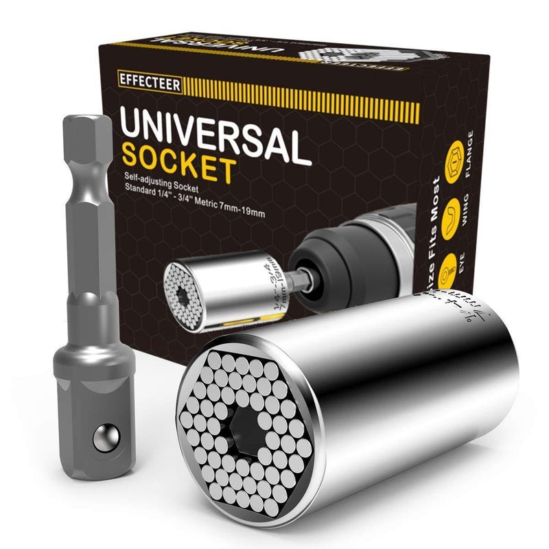 Universal Socket, Self-adjusting Socket Fits Standard 1/4'' - 3/4'' Metric 7mm-19mm, Adapter Socket for Wrench Ratchet & Power Drill, Tools Gifts for Men Him Husband Dad Father DIY Handyman Women S Standard 1/4'' - 3/4'', Metric 7mm-19mm