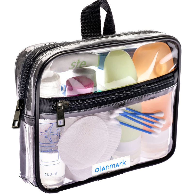 TSA Approved Toiletry Bag 3-1-1 Clear Travel Cosmetic Bag with Handle - Quart Size Bag with Zipper - Carry-on Luggage Clear Toiletry Bag for Liquids - Airport Airline TSA Compliant Bag for Man Women Black