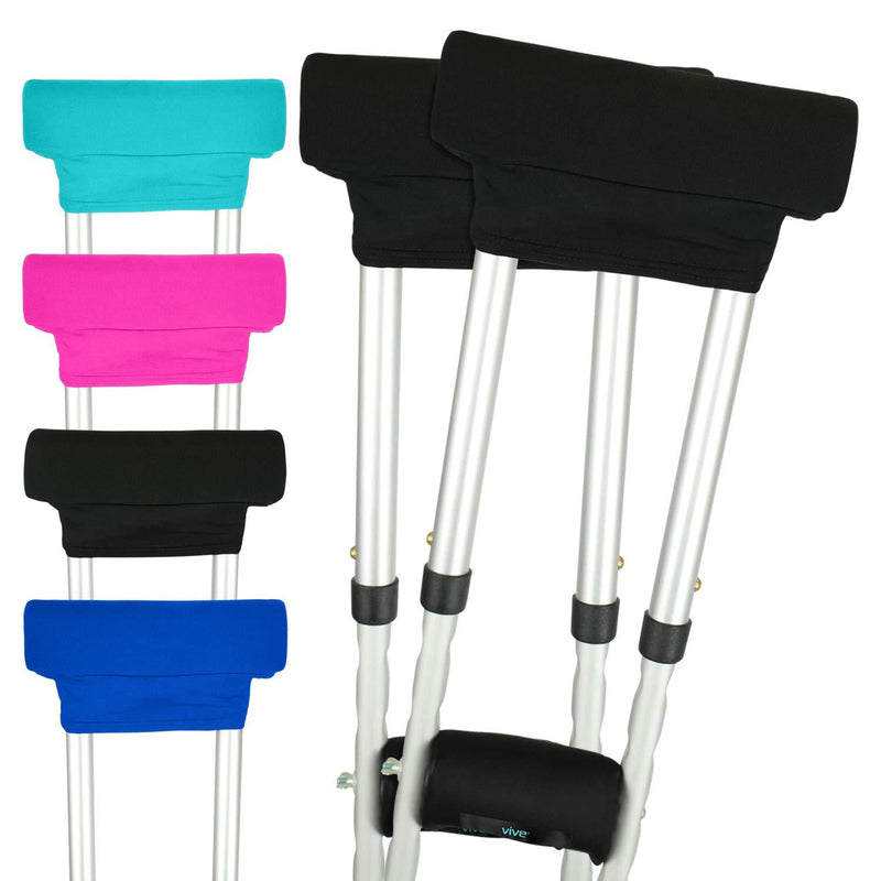 Vive Crutch Pads - Padding for Walking Arm Crutches - Universal Underarm Padded Forearm Handle Pillow Covers for Hand Grips - Soft Foam Armpit Bariatric Accessories for Adults, Kids (1 Black Pair)