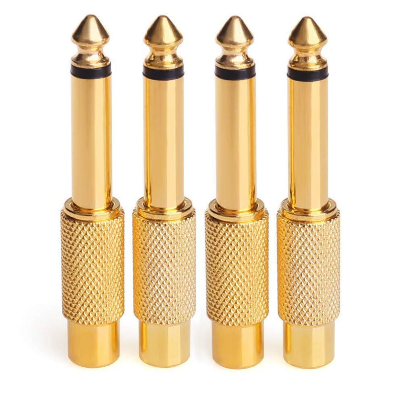 1/4 to RCA, NANYI- RCA to 1/4 Adapter RCA Female to 6.35mm 1/4 inch Male Mono TS Interconnect Audio Adapter Conversion Plug Adaptor Gold Plated-4 Pack 6.35M-RCA F-Gold-4Pack