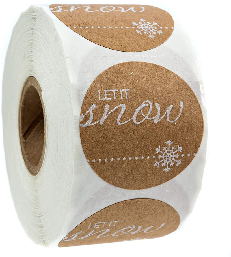 Let It Snow Holiday Stickers / 500 Brown Kraft Labels / 1.5" Christmas Card Envelope Seals