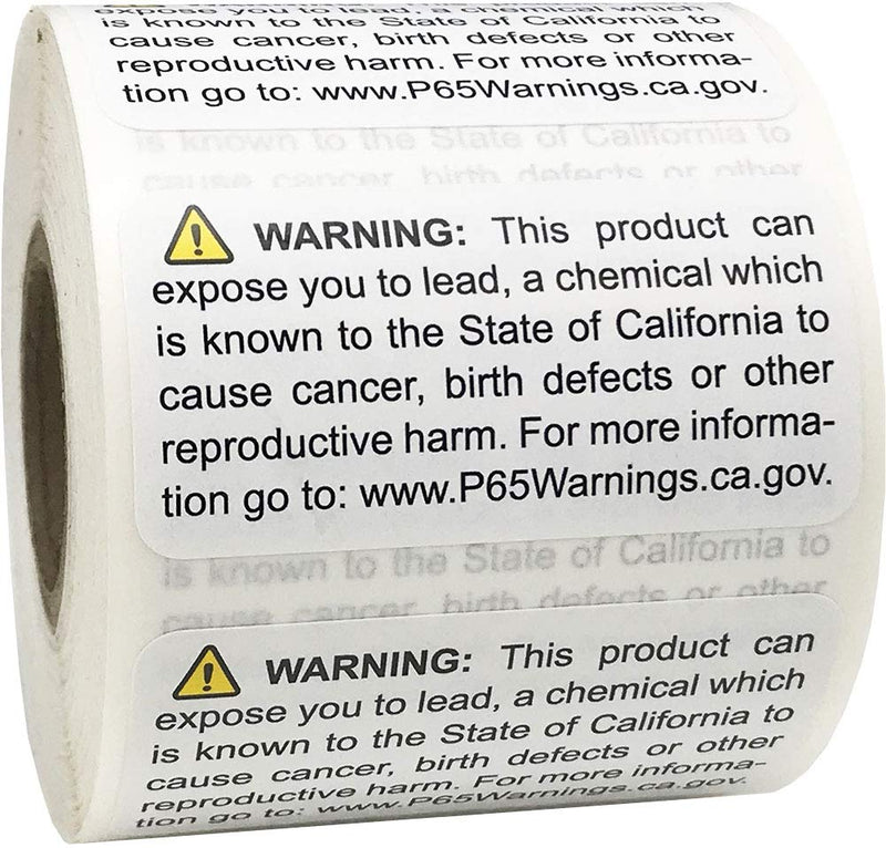 California Proposition 65 Contains Lead Warning Labels 1 x 2 inch 500 Adhesive Stickers