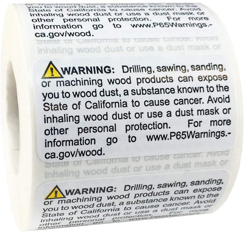 California Proposition 65 Exposure to Wood Dust Warning Labels 1 x 2 inch 500 Adhesive Stickers