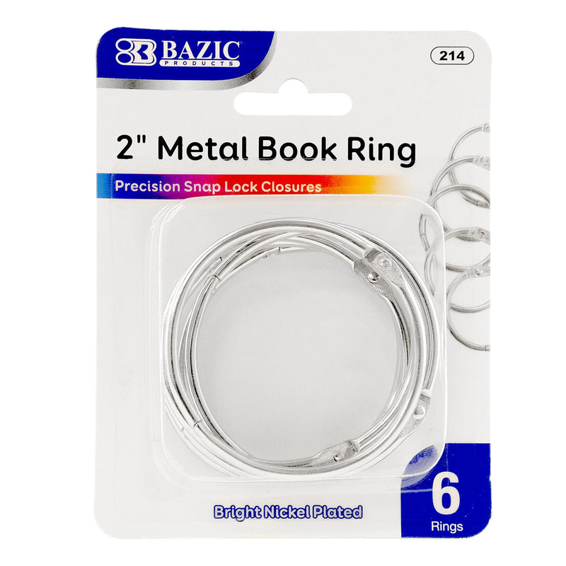 BAZIC Loose Leaf Binder Ring 2", Book Rings Binder Rings, Nickel Plated Steel Metal Ring for Flash Cards, Index Card, Keychain (6/Pack), 1-Pack 2" Bright Nickel Plated (6-count)