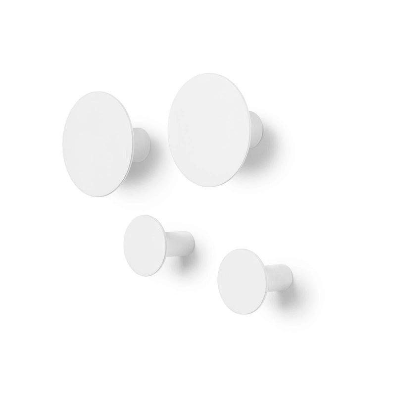 blomus -Ponto 65798 Wall Hooks Set of 4 Timeless White Stylish Home Accessory Clothes Hooks Including Mounting Material Modern Design (2 x Diameter 8.5 cm, 2 x Diameter 5 cm, Height: 45 mm, White