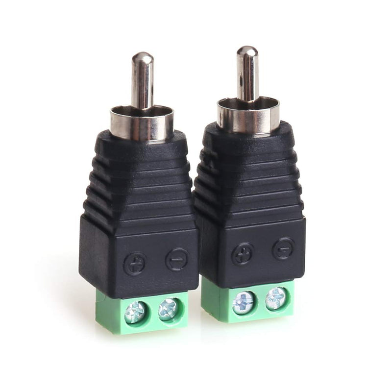 MOBOREST RCA Cable Audio Adapter, Phono RCA Male Plug to AV Screw Terminal Audio/Video Speaker Wire connectors Solderless Adapter(RCA Male-2pack) Solder free RCA Male-2pack