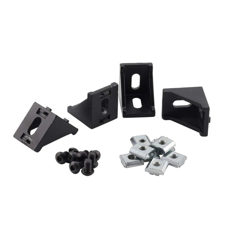 PZRT Aluminum Profile Connector Set, 4pcs Black Corner Bracket,8pcs M6 Slider Nuts, 8pcs M6x10mm Hex Socket Screw Bolt for 8mm Slot 3030 Series Aluminum Profile Accessories 3030 Series Connector Set