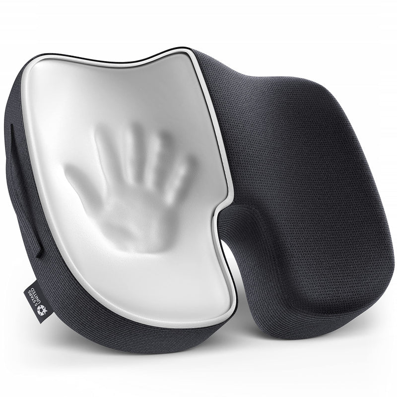 Seat Cushion Pillow for Office Chair - Memory Foam Firm Coccyx Pad - Tailbone, Sciatica, Lower Back Pain Relief - Contoured Posture Corrector for Car, Wheelchair, Computer and Desk Chair Black 1