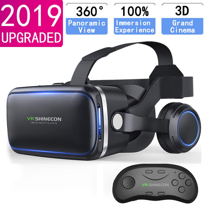 VR Headset with Remote Controller,HD 3D VR Glasses Virtual Reality Headset for VR Games & 3D Movies, VR Headset for iPhone/Android phone Compatible 4.7-6 inch VR headphone plus handle
