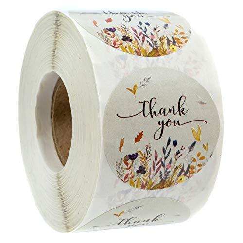 Autumn Floral Thank You Stickers / 1.5 Inch Fall Leaves Thanks Circle Sticker / 500 Labels Per Roll