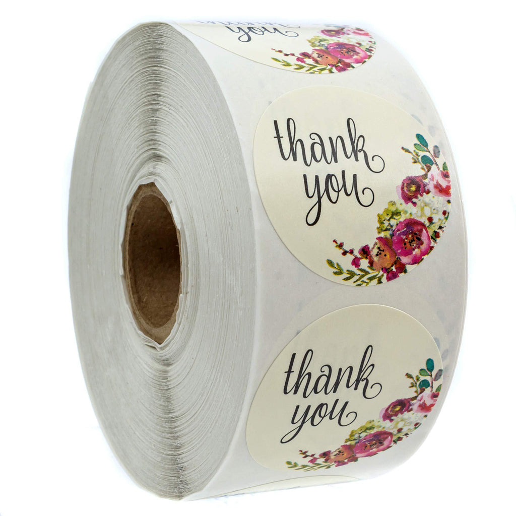 Ivory Floral Thank You Stickers - 1.5" Circle Labels / 1000 per Pack