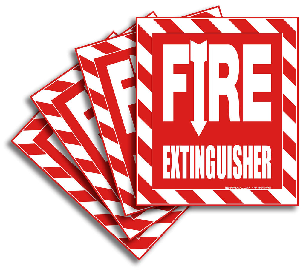 Fire Extinguisher Signs Stickers – 4 Pack 6x7 Inch – Premium Self-Adhesive Vinyl, Laminated for Ultimate UV, Weather, Scratch, Water and Fade Resistance, Indoor and Outdoor Medium red & white