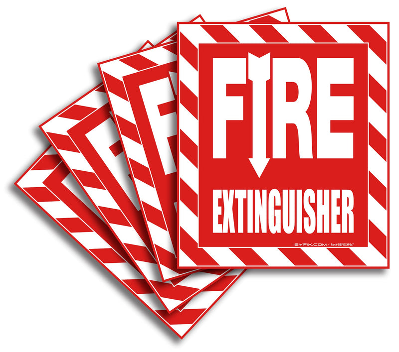 Fire Extinguisher Signs Stickers – 4 Pack 6x7 Inch – Premium Self-Adhesive Vinyl, Laminated for Ultimate UV, Weather, Scratch, Water and Fade Resistance, Indoor and Outdoor Medium red & white