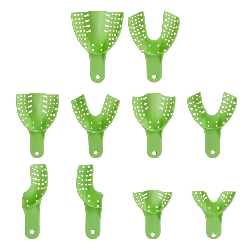 10 PCS Dental Impression Trays Disposable Plastic Small Medium Large Autoclavable Perforated Impression Trays Set Green Light Green