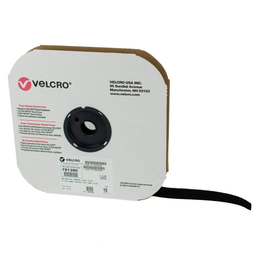 Velcro Brand Loop, Black, 1" x 10 Yards, Self-Adhesive, Peel and Stick Back, Use with Hook Sold Separately