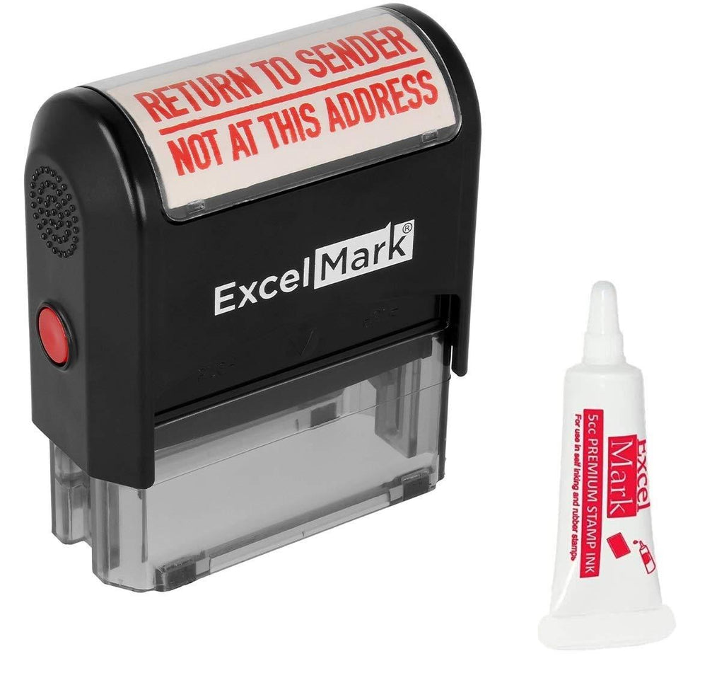 ExcelMark Return to Sender NOT at This Address Self Inking Rubber Stamp - Red Ink (A2359) - Large Size (Stamp Plus 5cc Refill Ink)