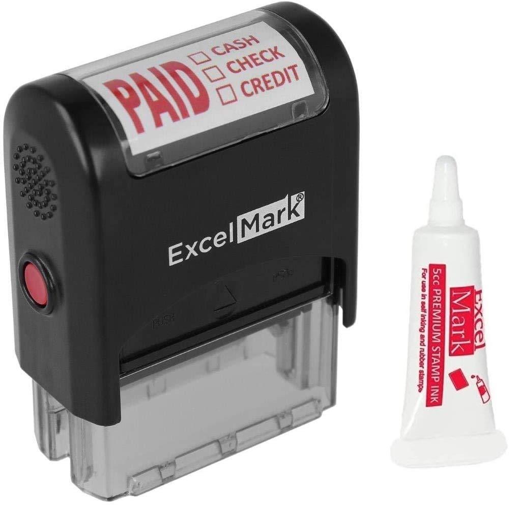 Paid Cash Check Credit - ExcelMark Self-Inking Rubber Stamp - A1539 Red Ink (Stamp Plus 5cc Refill Ink)