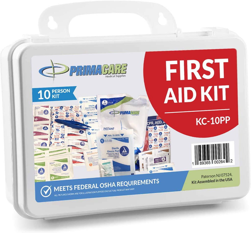 Primacare KC-10PP 10 Person Compact First Aid Kit with 102 Pieces Emergency Medical Supplies, Portable Kits for Home, School and Office, Wall Mount, 8x5x3, White