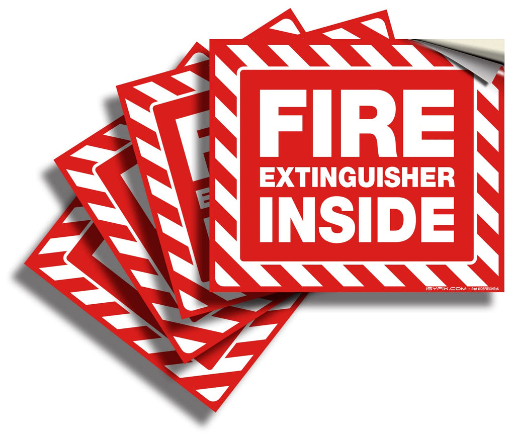 Fire Extinguisher Inside Signs Stickers – 4 Pack 7x6 Inch – Premium Self-Adhesive Vinyl, Laminated for Ultimate UV, Weather, Scratch, Water and Fade Resistance, Indoor and Outdoor Red & White Large