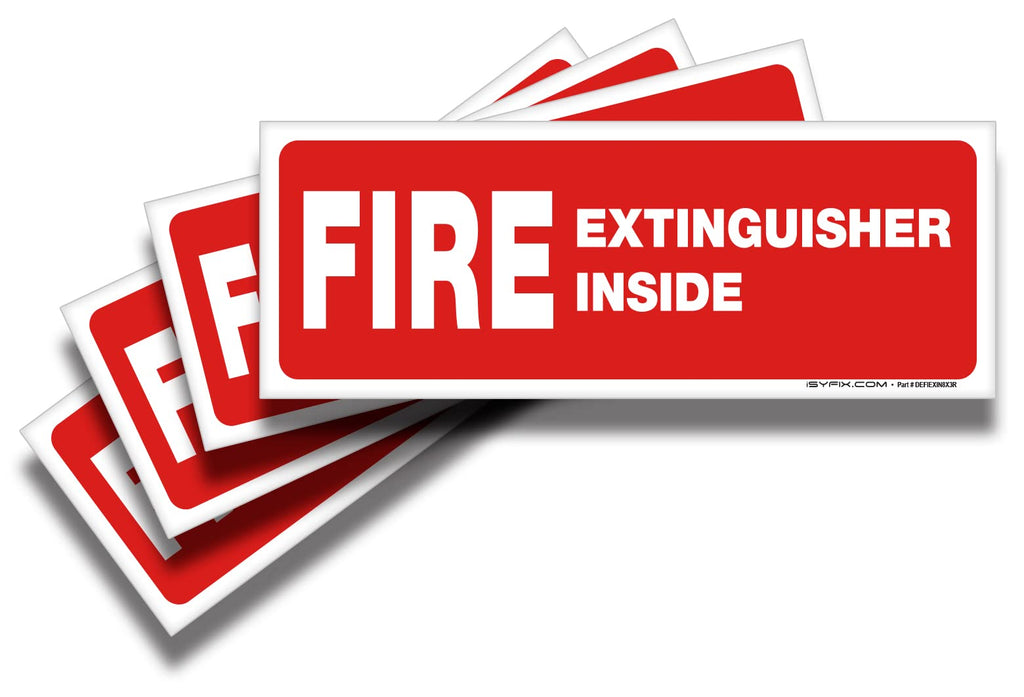 Fire Extinguisher Inside Signs Stickers – 4 Pack 8x3 Inch – Premium Self-Adhesive Vinyl, Laminated for Ultimate UV, Weather, Scratch, Water and Fade Resistance, Indoor and Outdoor RED