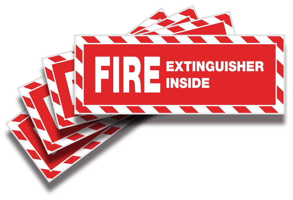 Fire Extinguisher Inside Signs Stickers – 4 Pack 8x3 Inch – Premium Self-Adhesive Vinyl, Laminated for Ultimate UV, Weather, Scratch, Water and Fade Resistance, Indoor and Outdoor RED & WHITE