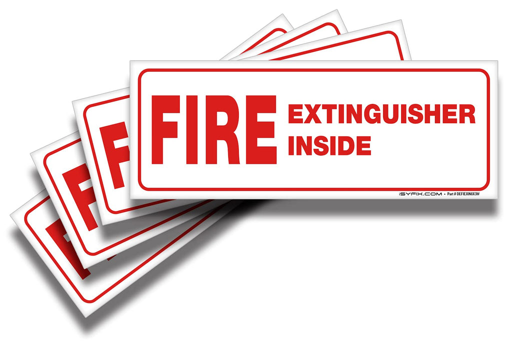 Fire Extinguisher Inside Signs Stickers – 4 Pack 8x3 Inch – Premium Self-Adhesive Vinyl, Laminated for Ultimate UV, Weather, Scratch, Water and Fade Resistance, Indoor and Outdoor WHITE