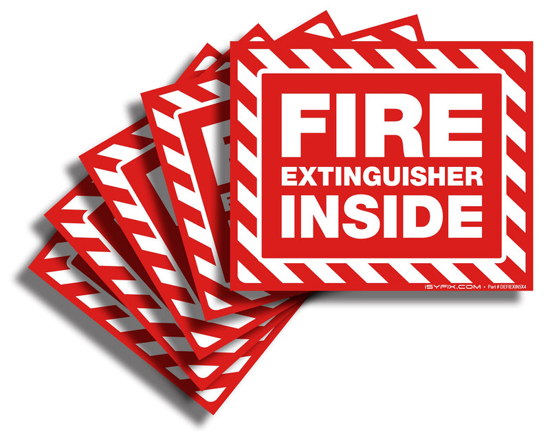 Fire Extinguisher Inside Signs Stickers – 5 Pack 5x4 Inch – Premium Self-Adhesive Vinyl, Laminated for Ultimate UV, Weather, Scratch, Water and Fade Resistance, Indoor and Outdoor Red & White Medium