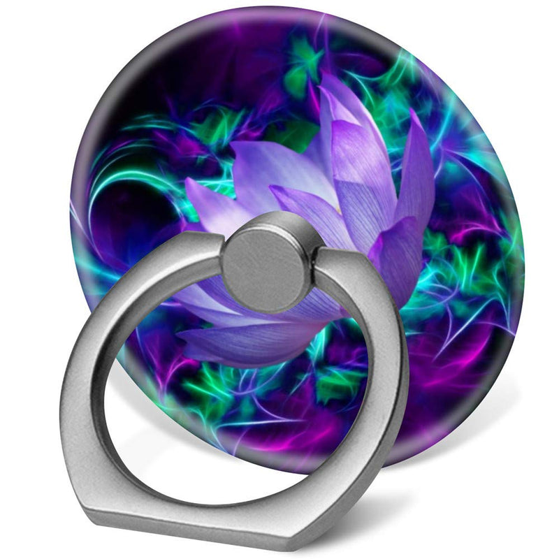 360 Degree Finger Stand Cell Phone Ring Holder Car Mount with Hook for Smartphone-Purple Lotus Flower