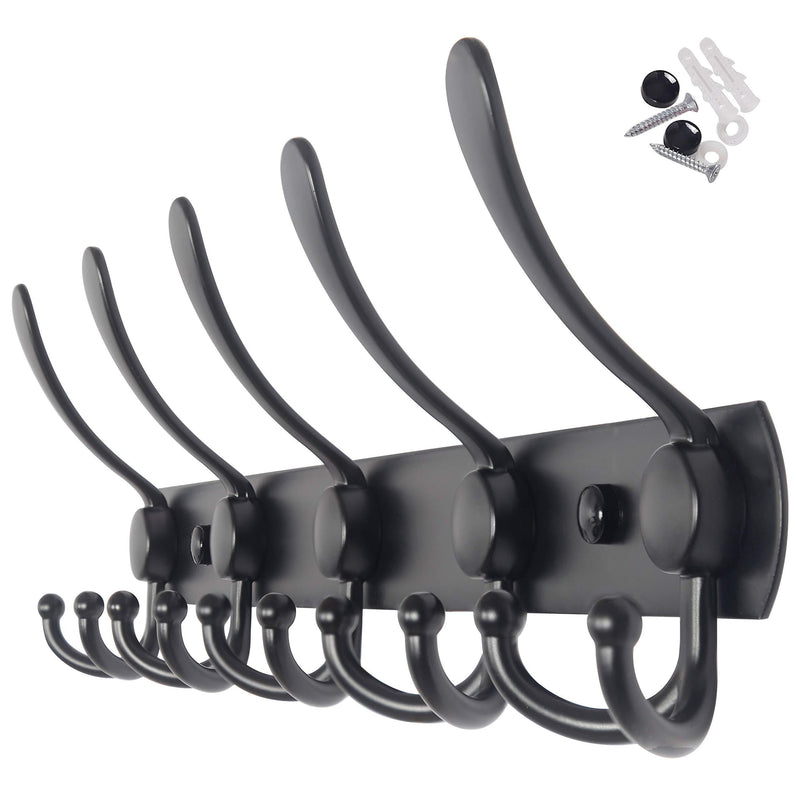 WEBI Coat Rack Wall Mounted Black,5 Tri Hooks for Hanging Coats,Wall Coat Hanger,Jacket Hanger,Wall Rack for Clothes,Backpack 1 Pack