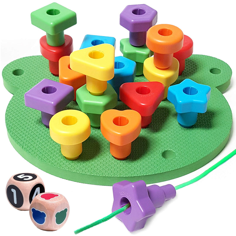 KIDS KORNER Jumbo Shapes Peg Board Toddler Games Set - Educational Baby Toys for Toddlers Stacking Sensory Toys, Peg Math Manipulatives, Toy Storage Backpack & Learning Activities eBook LACING PEGBOARD: 18 Pegs, Board, 3 Laces, Tote