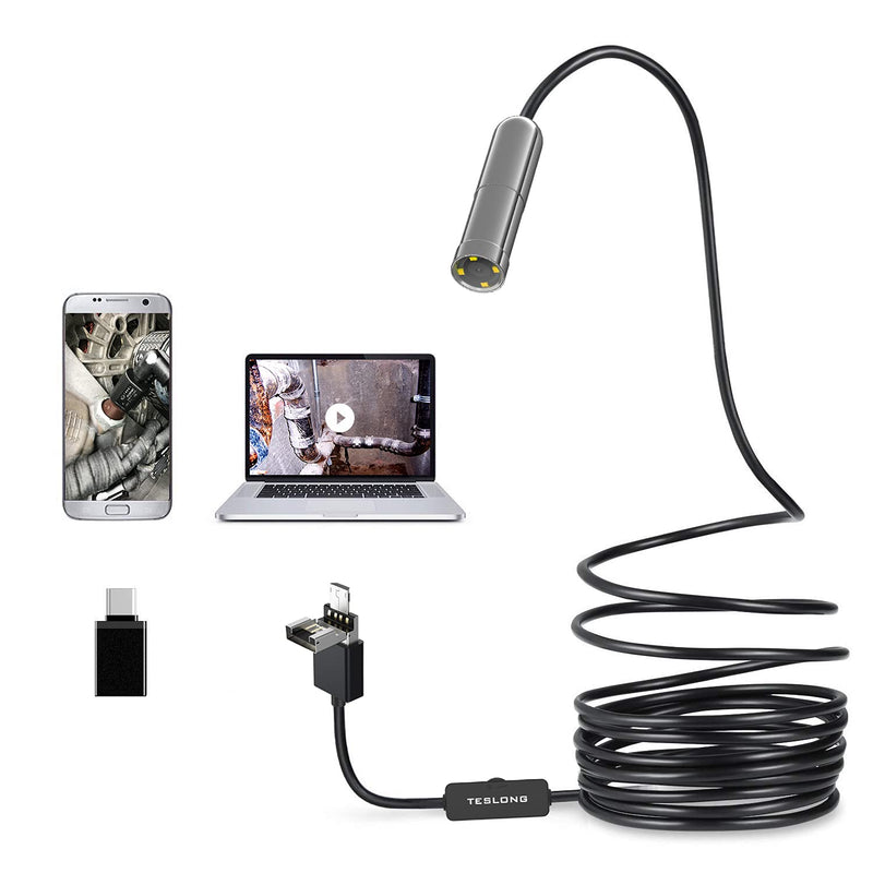3rd Generation USB Borescope, Teslong Auto Focus Endoscope Camera with 5.0 Megapixels FHD Micro Inspection Camera, Waterproof Semi-Rigid Snake Cable, Multifunction Soldering Camera(5m/16ft)