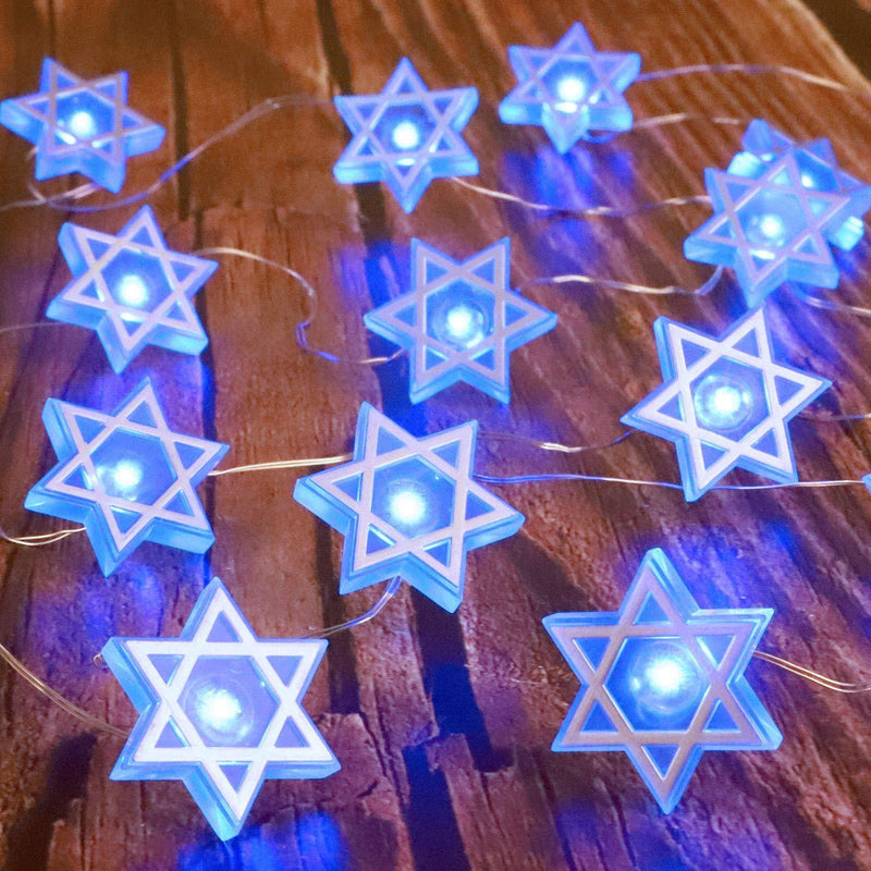 Star of David Fairy String Lights, 10 ft 30 LEDs, Battery USB Powered with Remote Control, Hexagram Magen Star for Jewish Judaism Hanukkah Chanukah Passover Shabbat Ornament Decor Star of David