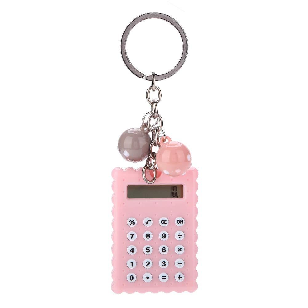 ASHATA Mini Calculator with Key Buckle,Portable Cute Cookies Style Key Chain Calculator,Student Pocket Calculator with Candy Color(Pink) Pink