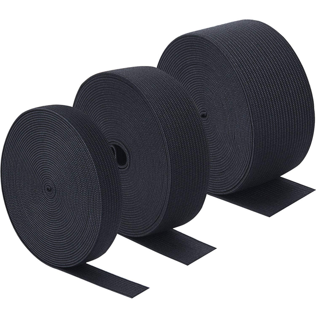 Sunmns 3 Rolls Sewing Stretch Elastic Band Spool, 3/5, 1, 1-1/2 Inch in Width, 5.5 Yards/Roll (Black) Black