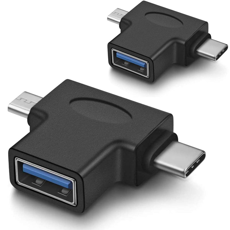 2 in 1 OTG Converter USB 3.0 to Micro USB and Type C Adapter USB3.0 Female to Micro USB Male and USB C Male Connector (2 Pack) 2 Pack